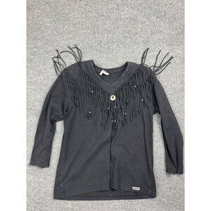 Vintage Bridge Western blouse Women's L Black Long Sleeve Tassels USA Made